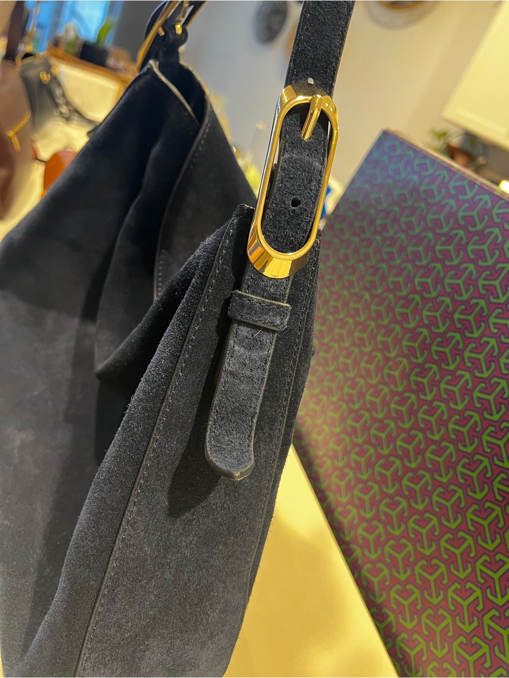 J. Crew Large Suede shoulder bag in Navy - Picture 5 of 11